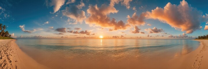 Fototapeta premium Tropical beach showcasing the beautiful expanse of the sky meeting the sea