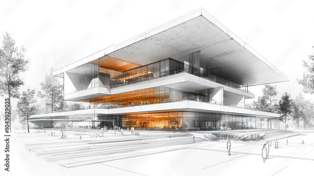 Poster modern architectural design featuring a multi-level structure.