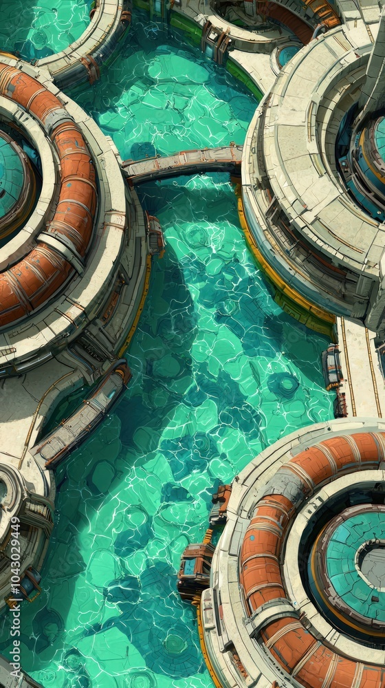 Poster futuristic waterway systems an exploration of modern architectural design and functionality