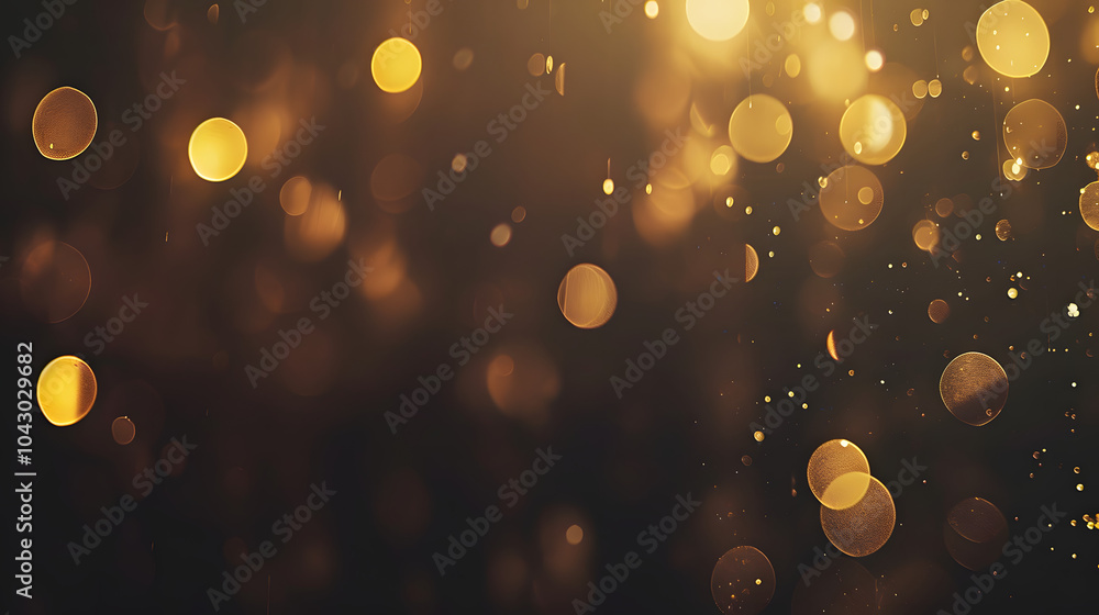 Poster a blurry image of gold and black with many small circles. the circles are of different sizes and are