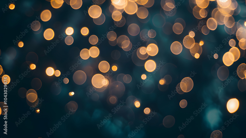 Poster a blurry image of gold and black with many small circles. the circles are of different sizes and are