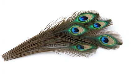 Obraz premium A collection of peacock feathers arranged elegantly, showcasing their vibrant colors.