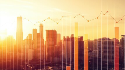 Obraz premium A conceptual image of economic growth, with rising bar charts