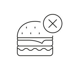 No Junk Food Line Icon, Burger With Cross Symbol. Unhealthy Food Prohibition And Healthy Eating Choices. Isolated Vector Illustration