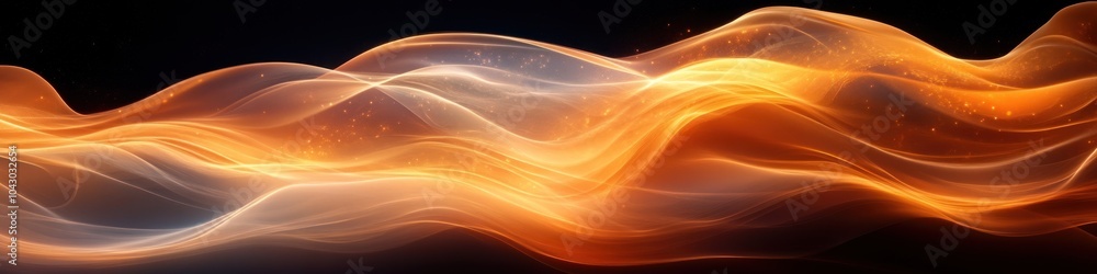 Poster abstract waves of orange and white light create a dynamic visual flow.