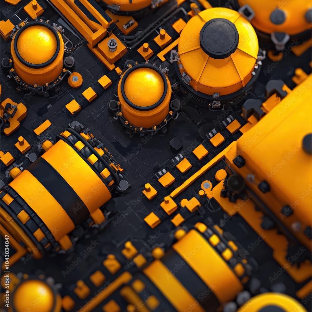 Poster exploring the intricate design of orange and yellow circuitry in modern technology