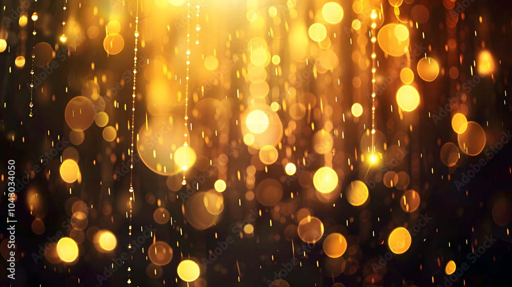 Poster a blurry image of gold and black with many small circles. the circles are of different sizes and are