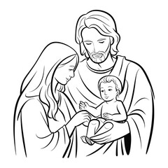 Holy family nativity sketch illustration