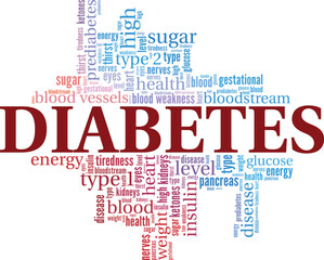 Diabetes word cloud conceptual design isolated on white background.