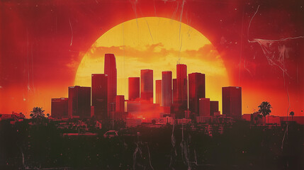 city skyline at sunset