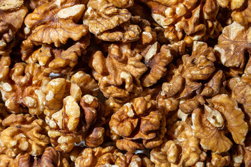 Scattered Shelled Walnuts. Background from Walnut. Natural High-Calorie Snacks