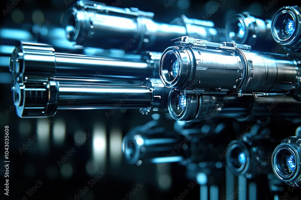 Poster futuristic technological weapons displaying advanced design and precision engineering