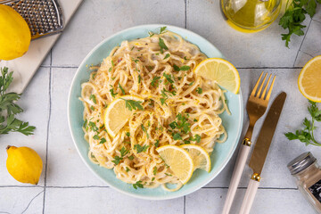 Homemade lemon pepper spaghetti pasta