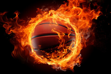 A basketball engulfed in flames.