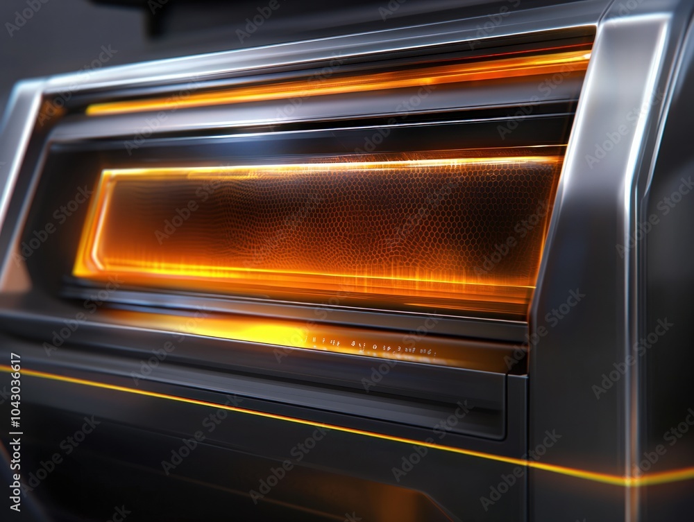 Poster innovative design of a futuristic object with dynamic lighting effects and sleek aesthetics