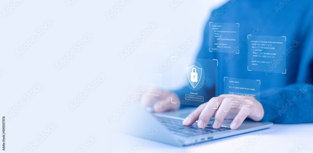 Poster security business service, safety in hacks, and security from attack technology. the cyber security 