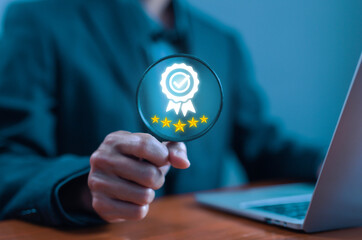 quality control concept. service best certification industrial, service system business certificate...