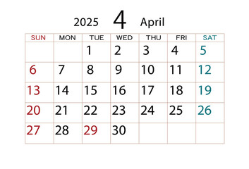 2025年カレンダー4月 ⑵