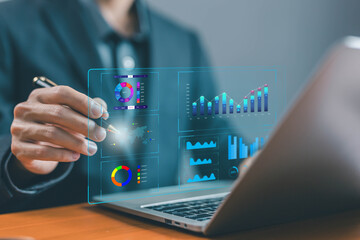 analyst manages the system database, research on platform digital technology, and reports. concept...
