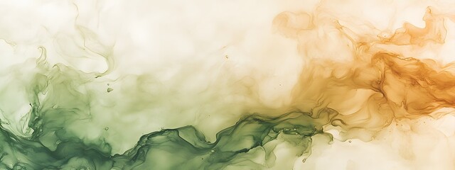 Abstract watercolor background with green and brown color tones, creating an artistic and fluid pattern