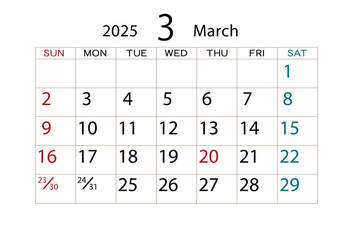 2025年カレンダー3月 ⑵
