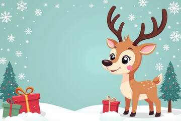 Cute drawn reindeer. Christmas illustration with space for text