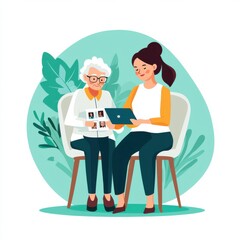 Young Woman with Elderly Grandmother Sharing Memories