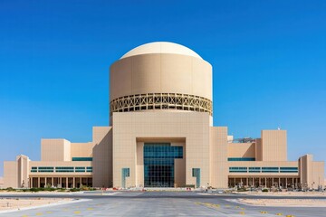 Architectural Marvel The Modern Design of a Nuclear Power Plant Against a Clear Blue Sky