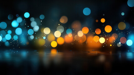 Vibrant bokeh lights create mesmerizing atmosphere with colorful orbs reflecting on dark surface, evoking sense of wonder and celebration
