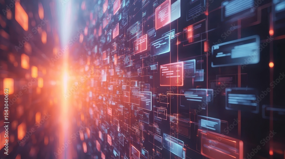 Poster futuristic data flow visualization in abstract design