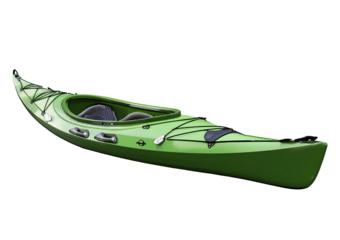 Green kayak on a plain isolated on transparent or white background
