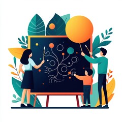 Family Fun Around a Large Chalkboard Drawing