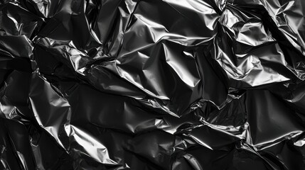 Crumpled black plastic texture background