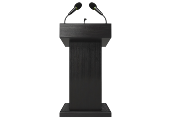 lectern with microphone black isolated on transparent or white background