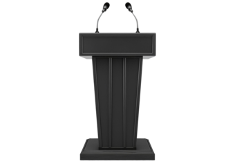 lectern with microphone black isolated on transparent or white background