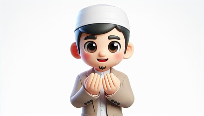 3D Cartoon Muslim Man Praying.