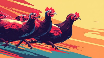 Vibrant Vector Illustration of Fun Turkeys Running