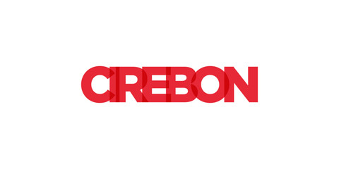 Cirebon in the Indonesia emblem. The design features a geometric style, vector illustration with bold typography in a modern font. The graphic slogan lettering.