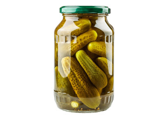 Dill Pickles in jar isolated on transparent or white background