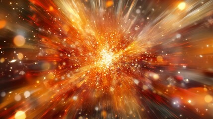 Naklejka premium Expansion of particles bursting from the center, representing life, motion, and energy. A blurred explosion backdrop illustrating high-speed movement.