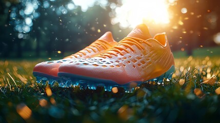 Innovative Cleat Design Close Up on Grass Field - Digital Art of Stylish Footwear for Sport Enthusiasts