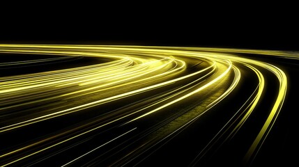 Fototapeta premium High-speed neon yellow light streaks on a black background, representing incredible motion on an expressway.