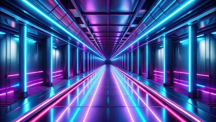 Fototapeta premium Futuristic corridor with purple and blue neon lights