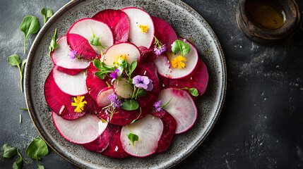 Radish Carpaccio with Edible Flowers and Herbs