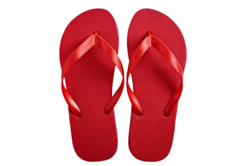Red Flip Flops, summer concept top view full length isolated on transparent or white background