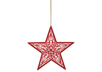Obraz premium Red star string christmas decoration isolated on transparent or white background
