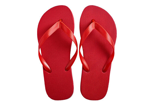 Red Flip Flops, summer concept top view full length isolated on transparent or white background