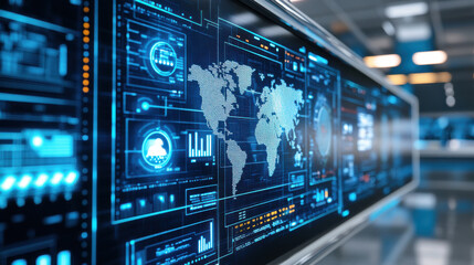 Fototapeta premium climate change effect, world map wind storm and modern weather forecast monitor