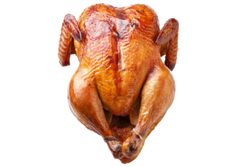 Rotisserie chicken isolated on transparent or white background