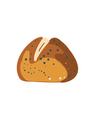 bread with rounded shapes and a golden crust, vector illustration in children's cartoon style for books and decor